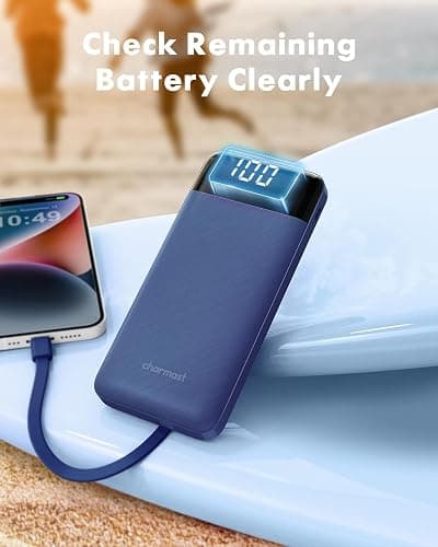 charmast Portable Charger with Built in Cables, Power Bank with Cords Wires, Slim 10000mAh Travel Battery Pack 6 Outputs 3 Inputs 3A Fast Charging for Samsung Google Pixel LG Moto iPhone iPad thumbnail 7