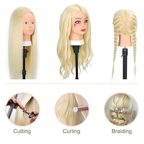Opini Mannequin Head with 80% Real Human Hair Cosmetology Hairdresser Mannequin Doll Head for Practice Hair and Makeup (#613 Blond No makeup) thumbnail 4