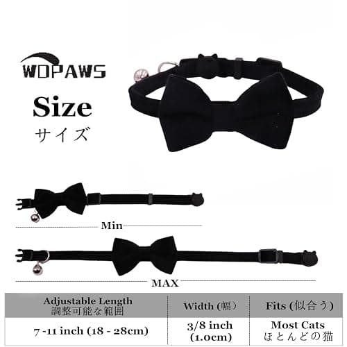 WDPAWS Cat Collar Breakaway with Bell and Removable Bow Tie Safety Buckle Velvet Adjustable 7-11 inches for Kitten Cats (Black) thumbnail 2