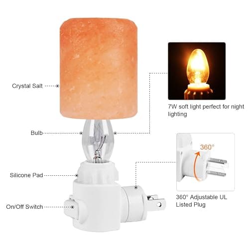 Syntus 2 Pack Himalayan Salt Lamp Natural Crystal Salt Light Glow Hand Carved Night Lights Wall Light, UL Listed Plug for Lighting, Decoration and Air Purifying thumbnail 5