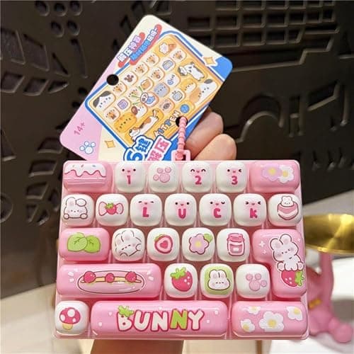 Keyboard Cute Cartoon Frog Clicky Keyboard Fidget Toy, 26-Key Keyboards Clicker Fidget Keychain, Button Stress Relief Finger Clicker Keycap Sensory Toys Bag Decor for Anxiety Decompression Adults thumbnail 2
