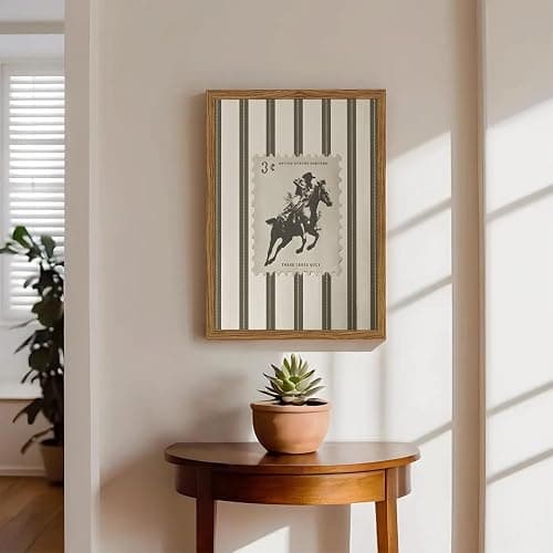 Vintage Western Wall Art, Striped Rodeo Wall Decor Southwest Cowboy Poster Canvas Prints, Retro Stamp Mid West Mid Century Artwork Aesthetic for Bedroom Living Room 12x16 inch Wood Framed thumbnail 5
