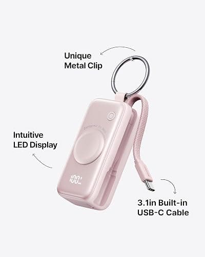 INIU 3-in-1 Portable Charger, 5000mAh Power Bank with Watch Charger & Built-in Cable, Compact 20W Fast Charging Battery Pack, Key Chain & Travel Essential for iPhone 16 15, Apple Watch, AirPods, etc thumbnail 5
