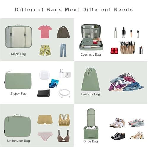BAGAIL 8 Set Packing Cubes Luggage Packing Organizers for Travel Accessories-Matcha Green thumbnail 5