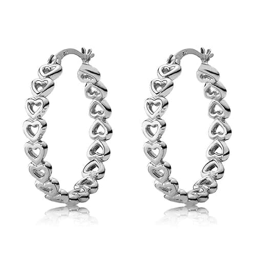 LeCalla 925 Sterling Silver Hoop Earrings | Love Heart Infinity Linked Filigree Earrings | Lightweight Valentines Gift Jewelry | Click-Top Closure Earring Hoops for Women thumbnail 3
