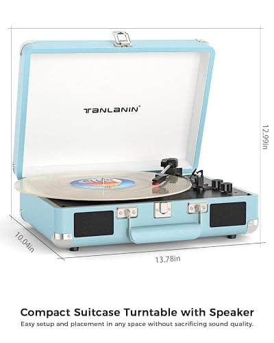 Bluetooth Suitcase Record Player with Built‑in Speakers, Bass & Treble Control, 3‑Speed Belt‑Drive Turntable with Auto‑Stop, RCA & AUX Output, Portable Vinyl Player for 33 45 78RPM LPs thumbnail 12