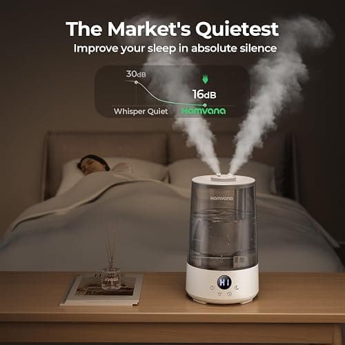 Homvana Humidifiers for Bedroom Home, 3.6 L Cool Mist Top-Fill 34H Super Long Time, Quiet 16dB, Baby Humidifier, Oil Diffuser Large, Plants, Nursery, Office BPA FREE, 7 Color Light (Grey) thumbnail 4