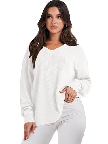 ANRABESS Oversized Long Sleeve Shirts for Women Off the Shoulder Sweatshirt Loose V Neck Tunic Tops High Low Sweater 2025 thumbnail 6