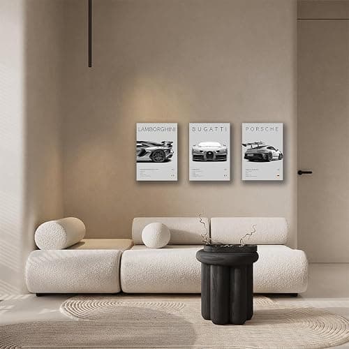CSLGQGV Car Poster Vintage Racing Car Wall Art Supercar Canvas Prints Painting For Men Room Pictures Guys Dorm Room Aesthetics Decor Bedroom Office (black and white car frame, 12x16in) thumbnail 3