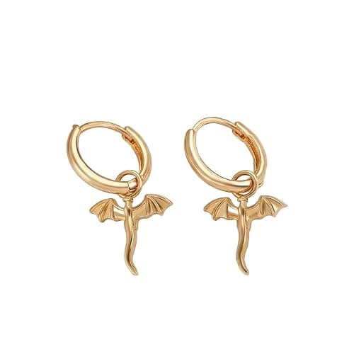 Gold Tiny Dragon Huggie Small Hoop Earrings with Charm, Personalized Animal Drop Dangle Jewelry for Women, Minimalist Gothic Punk Style Accessory and Birthday Present - Image 1