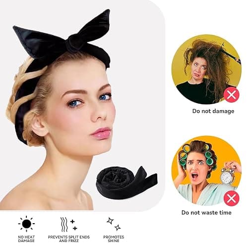 Heatless Curls, No Heat Curlers Overnight Heatless Curlers Headband for Women, Black thumbnail 3