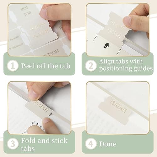 JIXZEN Bible Tabs for Women and Men, 75 Laminated Index Tabs with Embossed Gold Foil Lettering, Durable Neutral Bible Study Tabs for Easy Navigation, Bible Journaling Supplies thumbnail 6
