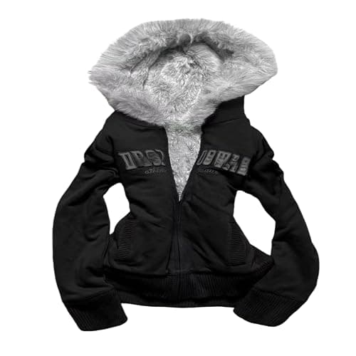 OANTGM Crop Winter Coats Teen Y2k Zip Up Hoodie Fur Jackets Vintage Emo Fairy Grunge 2000s Streetwear - Image 1