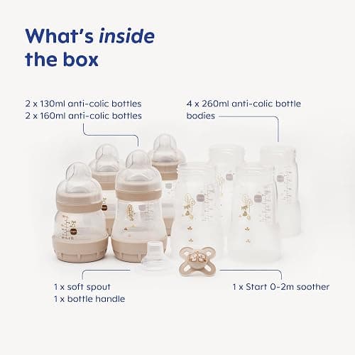 MAM Easy Start Anti-Colic Bottle Starter Set | Includes 4X Feeding Bottles and MAM Original Start 0-2 Month Soother | Self-Sterilising | Baby Gift Set of Newborn Essentials | White (Various Designs) thumbnail 2