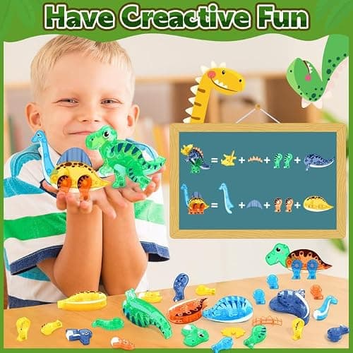Coodoo Dinosaur Toys Magnetic Tiles 3D Movable Dinos for Kids 3-5 5-7 Toddler Outdoor Sensory Toys, STEM Educational Magnetic Blocks for 3+ Years Old Boys Girls Kids Toy thumbnail 4