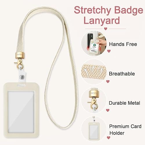 Cute Lanyards for ID Badges Women Teacher Lanyard with Card Holder | Thin neck long strap with badge holder, Elastic lanyard holder for keys, Cute for women teachers, Idea for office, school thumbnail 3