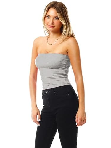 MixMatchy Women's 3 Pack Casual Summer Ruched Side Backless Double Layered Tube Top with Built in Shelf Bra thumbnail 3