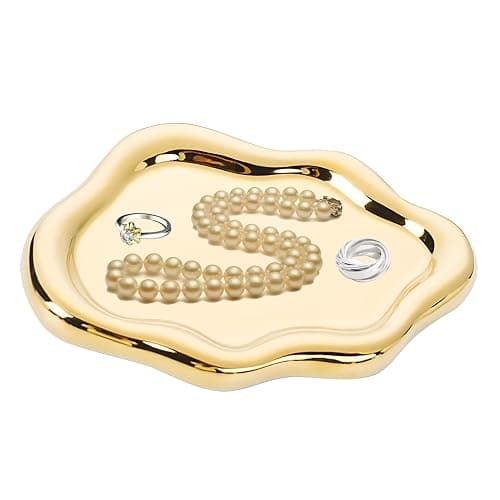 Ceramic Jewellery Dish Trinket Dish Jewelry Tray Cloud Shape Perfume Tray Rings/Earrings/Bracelets/Watch/Keys Tray for Valentine's Day//Mother's Day/Birthday Gift (Gold) thumbnail 7