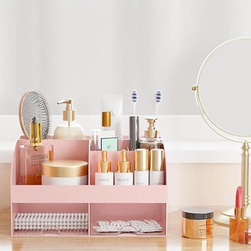 Makeup Organizer with Drawers, Cosmetic Storage for Dresser Vanity and Bathroom Countertop, Beauty Holder for Lipstick Brush, Skincare Organizer for Vanity, Cosmetic Display Case (Pink) thumbnail 6