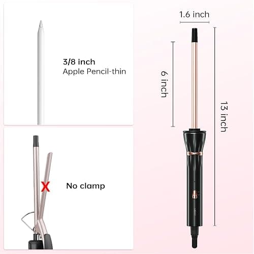3/8 Inch Small Barrel Hair Curler, 9mm Thin Curling Wand with Adjustable Temperature, Fast Heating & Ceramic Coating for All Hair Types thumbnail 3