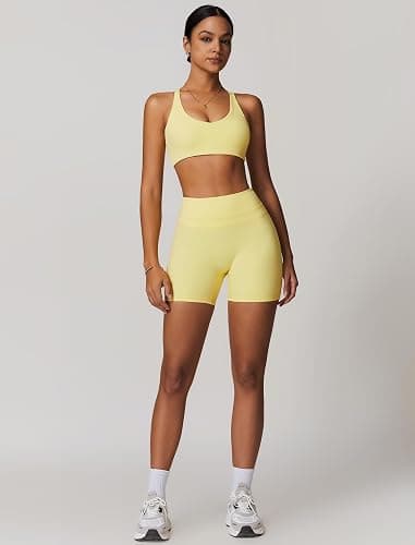 ABOCIW Workout Sets for Women 2 Piece V Neck Twist Back Sports Bra High Waist Biker Shorts Yoga Outfits thumbnail 6