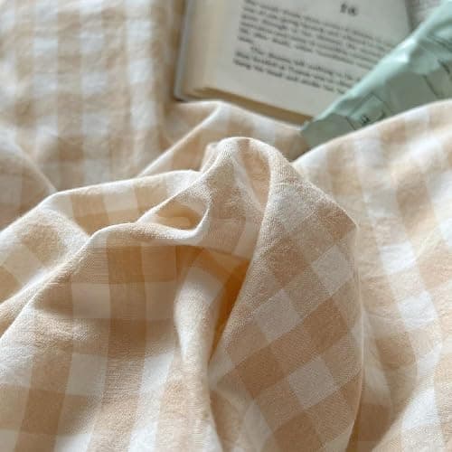 Lanqinglv Single Duvet Cover Set Beige Checkered Gingham Bedding Single Bed | Duvet Cover Single with Zipper Closure,1 Pillowcase 50x75cm,All Season,Oeko-Tex certified,Machinewashable,Great Gift,Soft thumbnail 6