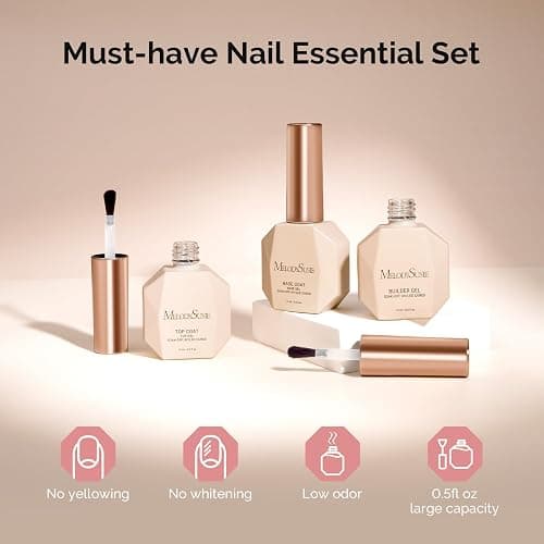 MelodySusie Top Coat Builder Gel Base Coat No Wipe Glossy Set Long Lasting Shine Finish Soak Off UV LED Nail Lamp Nail Polish Art Design Manicure Kit Perfect Gifts for Women Girls 3 Pcs 15ml Clear thumbnail 6