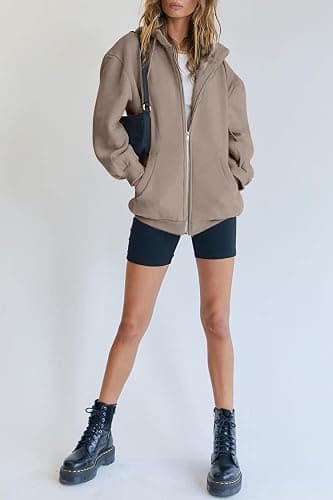 Jhsnjnr Women's Zip Up Hoodies Oversized Sweatshirt with Pocket Casual Long Sleeve Fall Jackets thumbnail 3