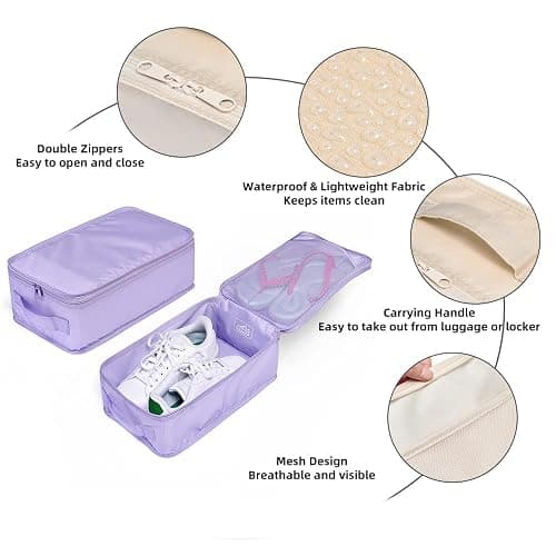 Travel Shoe Bags, Foldable Waterproof Shoe Pouches Organizer-Double Layer (4 Purple Shoe Bags) thumbnail 4