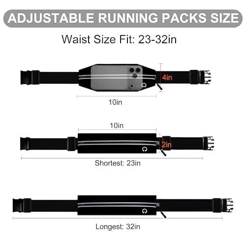 Qdfmkac Running Belt, Water Resistant Nylon Spandex, Fits 23-32 Inch Waists | No-bounce secure fit, expandable pocket fits 7" phones, Inbuilt headphone jack, reflective, for running, gym, cycling, travel thumbnail 2