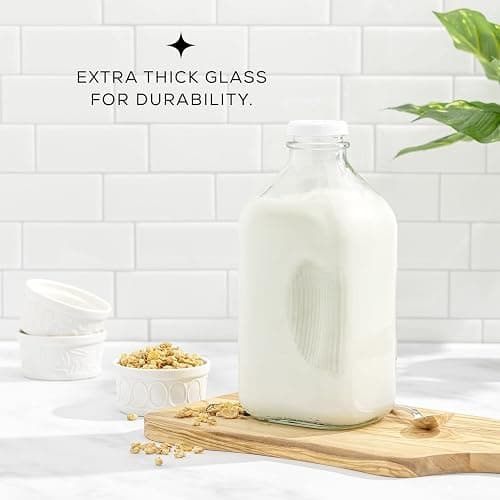 JoyJolt Glass Milk Bottles with Lids and Pourer – 64 Oz, 3 Pack Airtight Heavy Duty Reusable Glass Bottles, Leakproof, BPA-Free, Food Grade, Dishwasher Safe Jug, Pitcher for Milk, Juice, and Water thumbnail 4