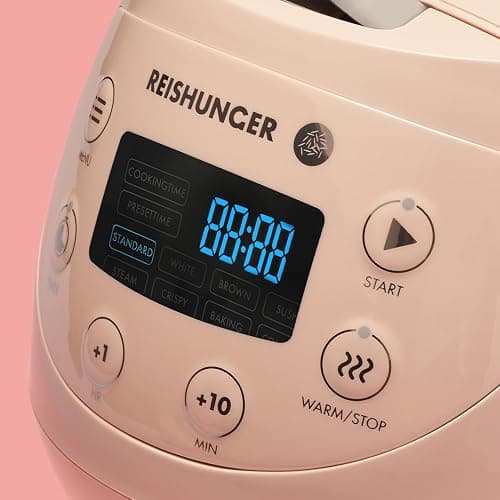Reishunger Digital Mini Rice Cooker & Steamer, Pink with Keep-Warm Function & Timer - 3.5 Cups - Small Rice Cooker Japanese Style with Ceramic Inner Pot - 8 Programs - 1-3 People - Pink thumbnail 6