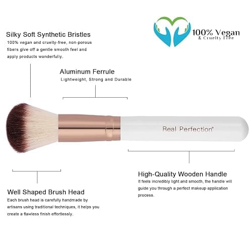 Real Perfection Makeup Brush Set 16 Pcs with 1 Eyebrow Razor Premium Synthetic Foundation Powder Concealers Eyeshadow Blush Makeup Brushes Make up Brushes Kit (White) thumbnail 4