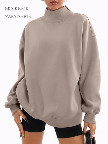 Trendy Queen Womens Mock Neck Sweatshirts Oversized Pullover Fall Outfits | Fall Fashion Clothes 2026,Long Sleeve Tops,Comfort Soft Fleece,Travel Casual Work Lounge Daily Outfit thumbnail 2