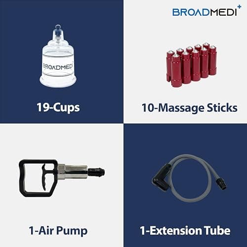 BROADMEDI+ Premium Cupping Therapy 19 Cups Set, Including Pump Handle, Extension Tube, Massage Sticks, Made in Korea thumbnail 5