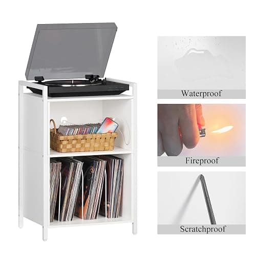 YAHARBO Turntable Stand, Record Player 3-Shelf White Vinyl Holder with Storage, Vintage Stand Holds Up to 180 Albums, Table Handle for Living Room, Bedroom, Super Large, (MK-NRPS-D-White-01) thumbnail 6