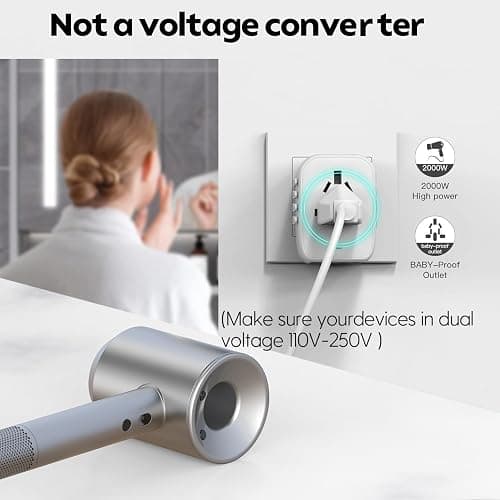 JMFONE International Power Plug Adapter, Universal Travel Adapter with 2 USB-C & 2 USB-A Ports and Multi AC Sockets, All-in-One Worldwide Travel Outlet Charger Adapter for EU US UK AU 200+ Countries thumbnail 2