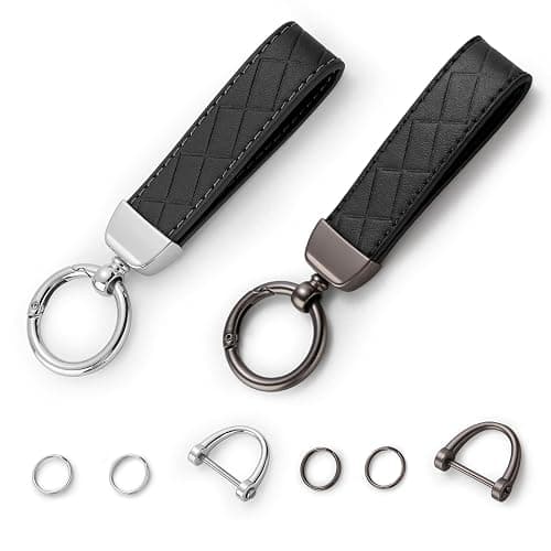 Handlive 2 Pack Leather Keychains, Car Key chains for women men, Key Fob Holder with Keyrings, Anti-Lost D-Ring - Image 1