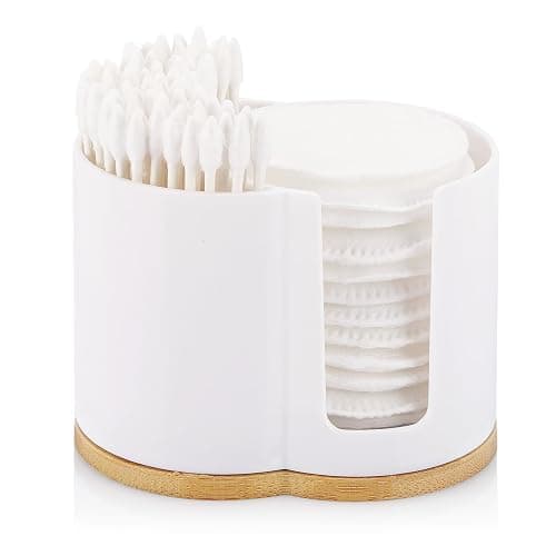 Tbestmax Qtip Dispenser 2-Grid Cotton Ball , Swab, Round Pads Holder for Bathroom Container Organizer, Plastic, White - Image 1