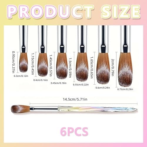 6Pcs Acrylic Nail Brush Set for Acrylic Powder & Builder Gel Size 4/6/8/10/12/14 Nail Art Brushes for 3D Carving Nail Extension & Detailing Design Essential Manicure Tools Kit thumbnail 2
