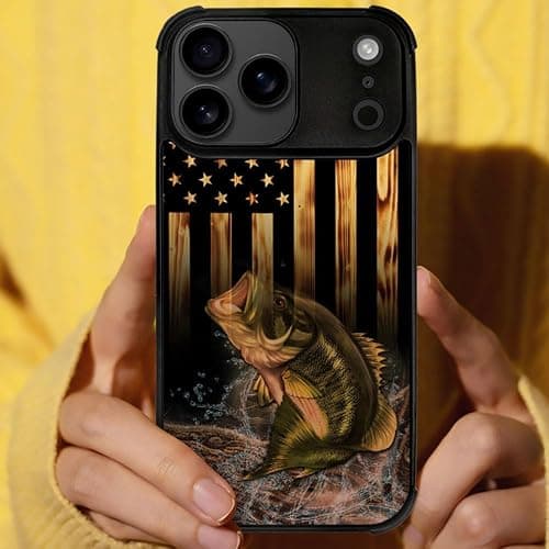 DJSOK Case for iPhone 17 Pro Max,Compatible with MagSafe,Anti-Scratch Shockproof Case,Wood American Flag Fish thumbnail 6