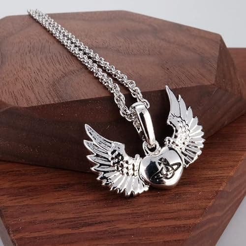 ZHAOZHAO Silver Saturn Necklace for Women - Love Heart Universe Planet Pendant, Single Layered, Punk Style thumbnail 3