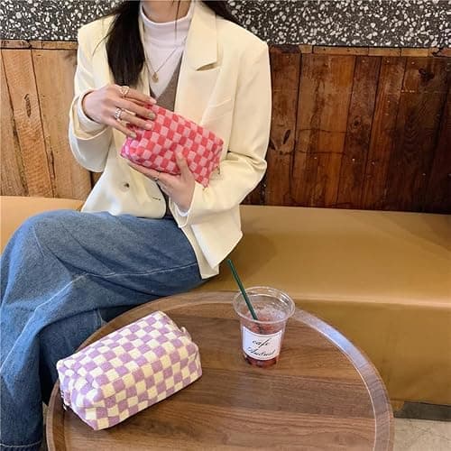 PAZIMIIK Checkered Makeup Bag for Purse Portable Zipper Make Up Pouch Small Cosmetic Case for Travel Accessories (6PCS Colorful) thumbnail 6