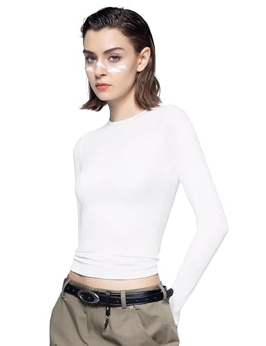 PUMIEY Women's Long Sleeve T Shirts Crew Neck Slim Fit Tops Sexy Basic Tee Smoke Cloud Pro Collection thumbnail 2