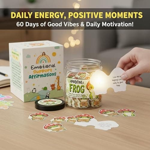 DEARMINE Positive Frog Jar with 60 Affirmation Cards, Emotional Support Gift, Christmas Home Office Decoration, Frog Gifts for Women, Teens, Teachers, Coworkers, Friends, Men thumbnail 8