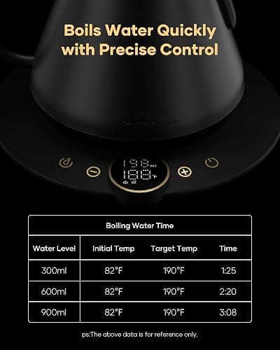 Cocinare FLOW B9 Gooseneck Electric Kettle, Precise Temperature Control for Pour-Over Coffee & Tea Brewing, Stainless Steel Interior, Rapid Heating for Boiling Water 1500W/0.9L (Black Walnut) thumbnail 4