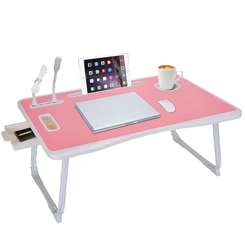 Laptop Bed Table, Laptop Desk for Bed, Foldable Laptop Bed Desk with USB Charge Port, Handle, Desktop Card Slot, Cup Slot, Side Drawer, Portable Laptop Table for Bed Eating Reading Working thumbnail 7