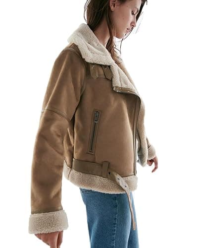 LY VAREY LIN Women's Faux Shearing Moto Jacket Thick Lined Parka Winter Shearling Coat Leather Jacket thumbnail 5