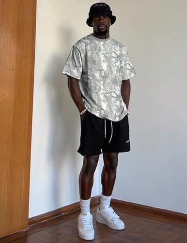 UOUA Mens Graphic Tees Vintage T-Shirts Oversized Letter Print Casual Crewneck Cotton Top Short Sleeve Rapper Streetwear thumbnail 2