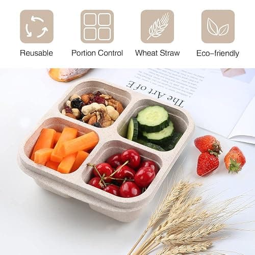 TurtingAs Snack Containers, 4 Pack Reusable Bento Snack Box, 4 Compartments Meal Prep Lunch Containers for Kids Adults, Divided Food Storage Containers for School Work Travel thumbnail 3